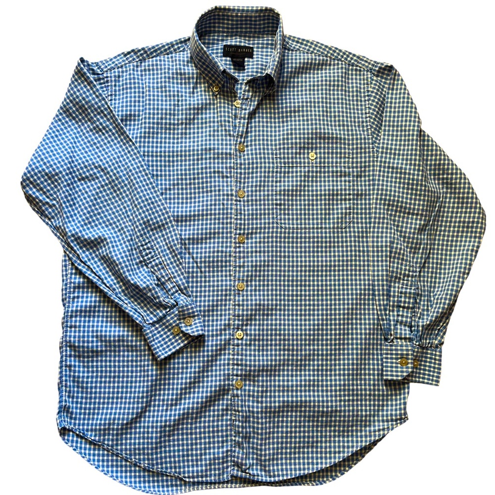 Scott Barber Men's LS Button Down Shirt Blue/Ivory Check